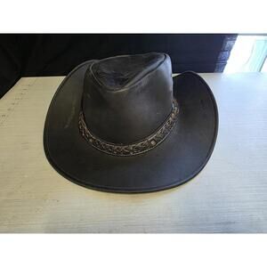 Conner Leather Outback Hat- Black -Aussie Western Cowboy Style size M